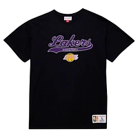 Men's Mitchell & Ness Black Los Angeles Lakers Hardwood Classics Felt Applique Slub T-Shirt