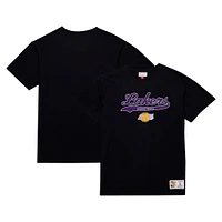 Men's Mitchell & Ness Black Los Angeles Lakers Hardwood Classics Felt Applique Slub T-Shirt