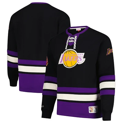 Sweat-shirt à lacets noir pour homme Mitchell & Ness Los Angeles Lakers Hardwood Classics Heritage Hockey Vintage