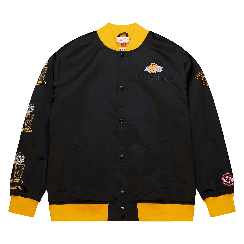 Men's Mitchell & Ness Black Los Angeles Lakers Hardwood Classics Team OG 3.0 Lightweight Satin Full-Snap Jacket