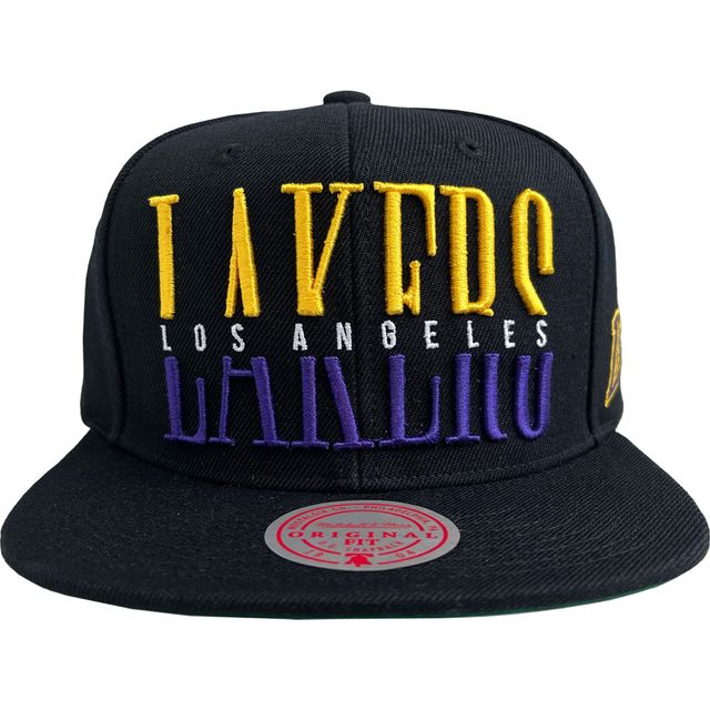 Mitchell & Ness pour homme Noir Los Angeles Lakers Hardwood Classics Wordstack - Casquette Snapback