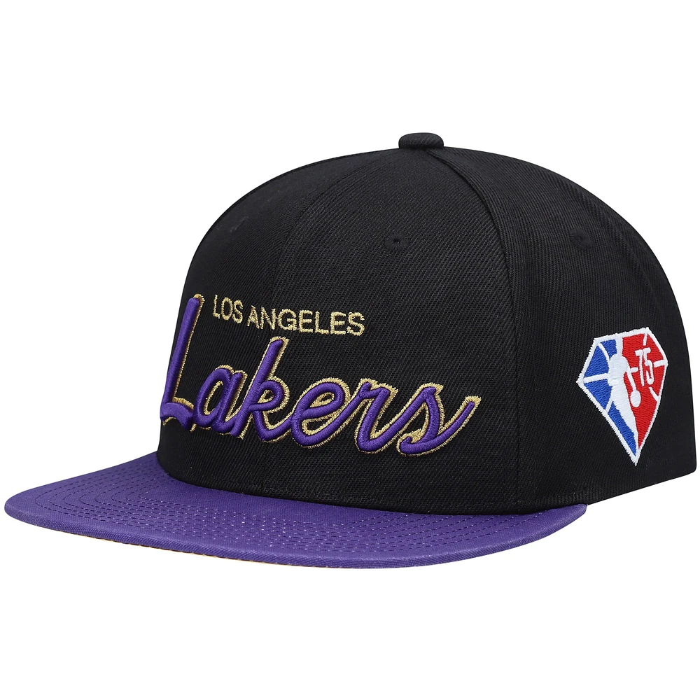 Casquette Snapback NBA 75e anniversaire des Los Angeles Lakers noire Mitchell & Ness pour hommes