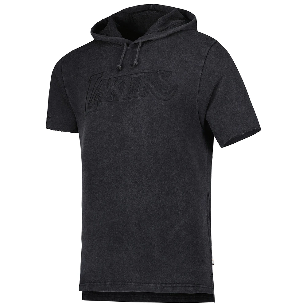 Men's Mitchell & Ness Black Los Angeles Lakers Tonal Short Sleeve Pullover Hoodie