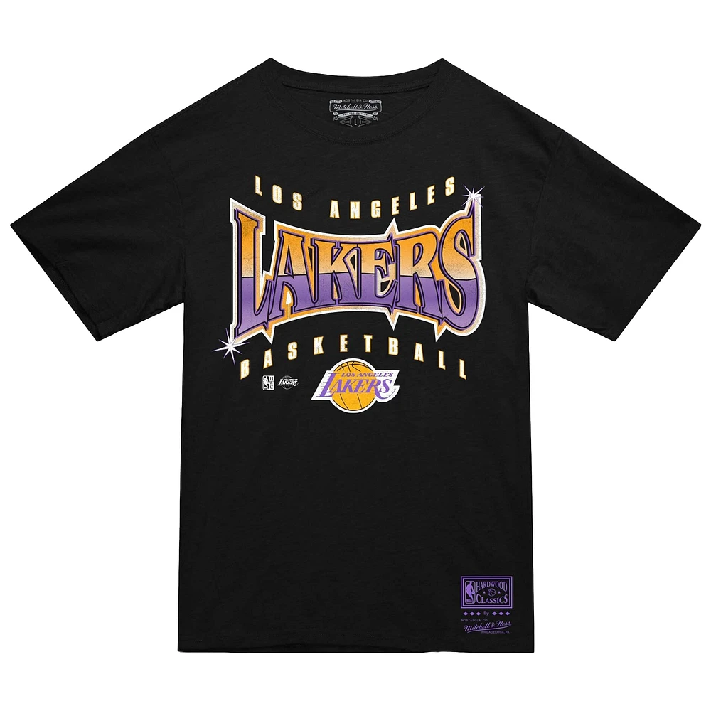 Men's Mitchell & Ness  Black Los Angeles Lakers Worldwide Collection Glow Up T-Shirt