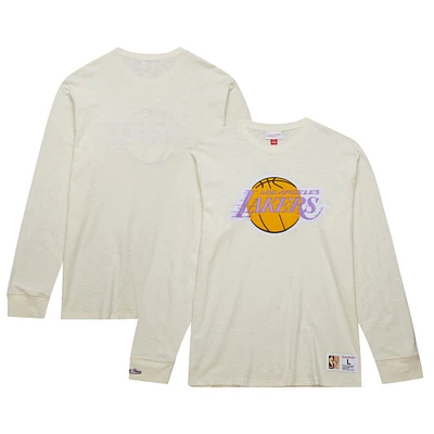 T-shirt vintage à manches longues pour hommes Mitchell & Ness crème Los Angeles Lakers Hardwood Classics