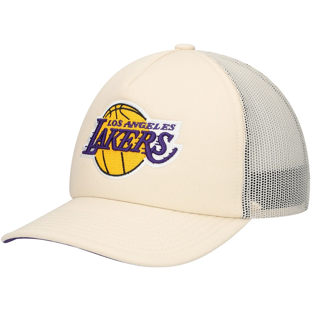 Casquette réglable crème Los Angeles Lakers Trucker Mitchell & Ness pour hommes