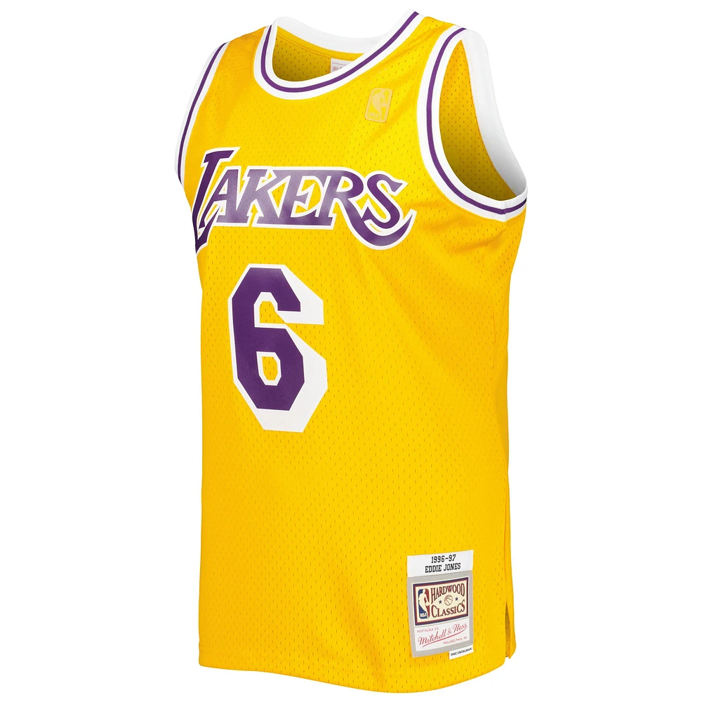 Men's Mitchell & Ness Eddie Jones Gold Los Angeles Lakers 1996/97 Hardwood Classics Swingman Jersey