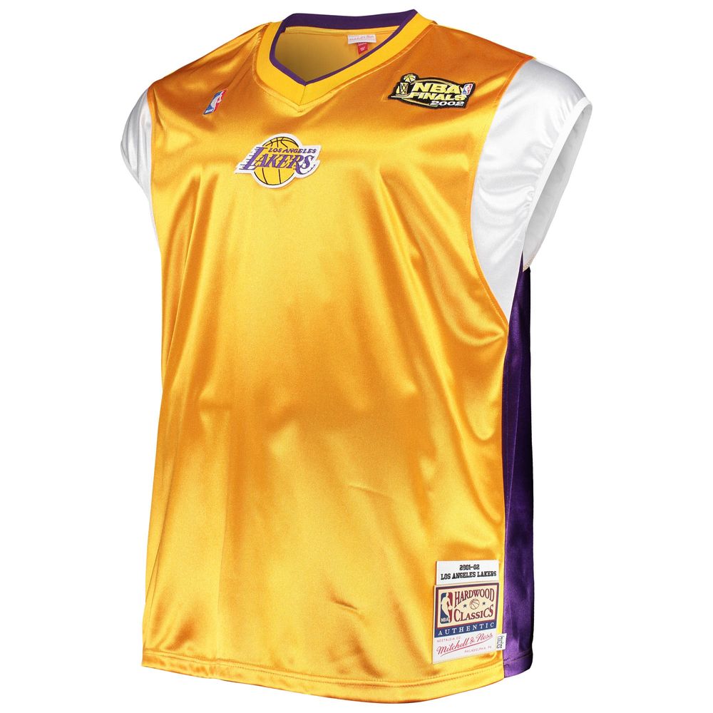 Men's Mitchell & Ness Gold/Purple Los Angeles Lakers Hardwood Classics Big Tall On-Court Shooting V-Neck Shirt