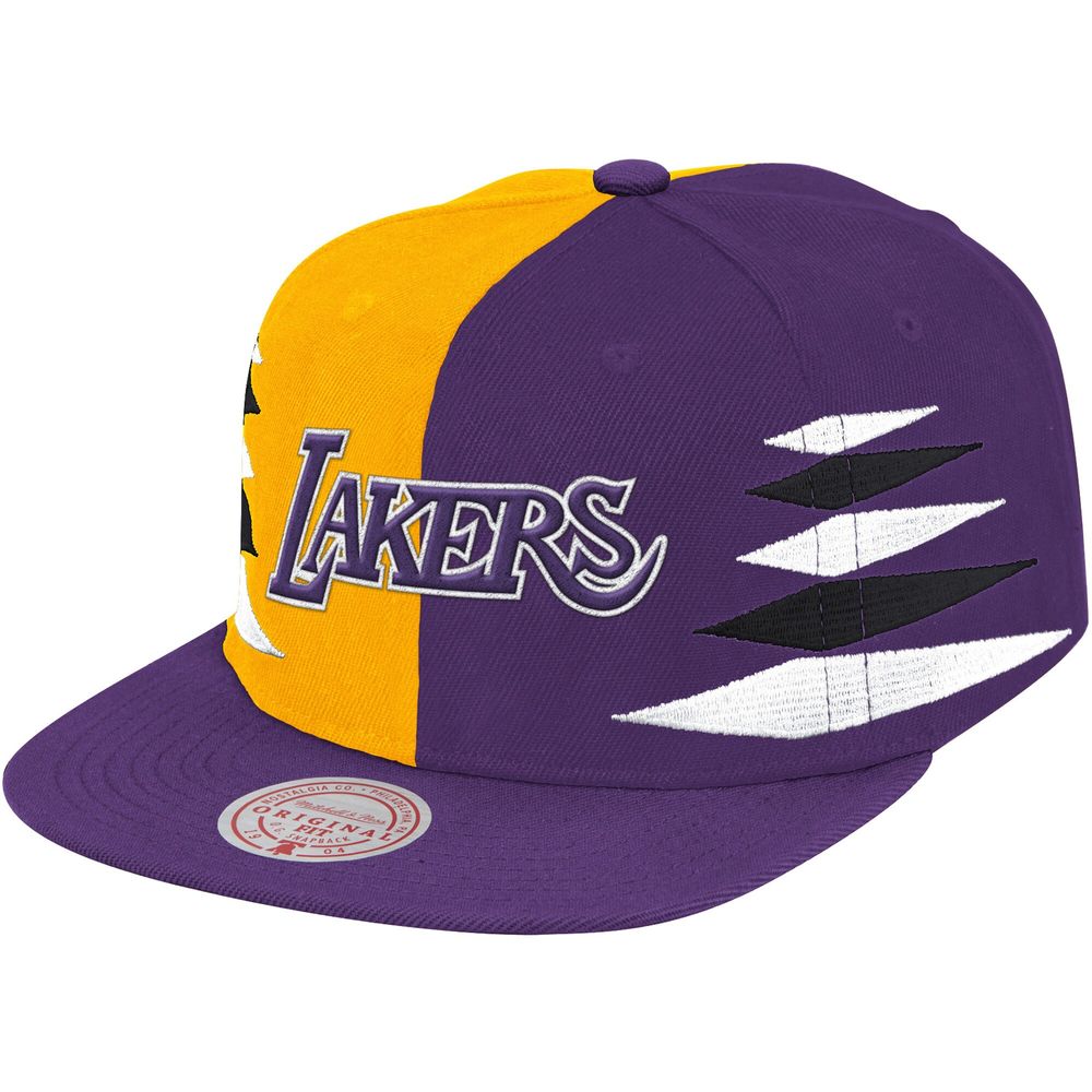Mitchell & Ness Men's Los Angeles Lakers Hardwood Classics Paintbrush  Snapback Cap, White/Purple