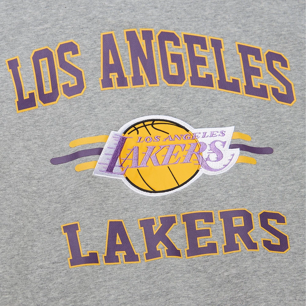 Sweat-shirt à capuche gris chiné pour homme Mitchell & Ness Los Angeles Lakers Hardwood Classics All Over 4.0