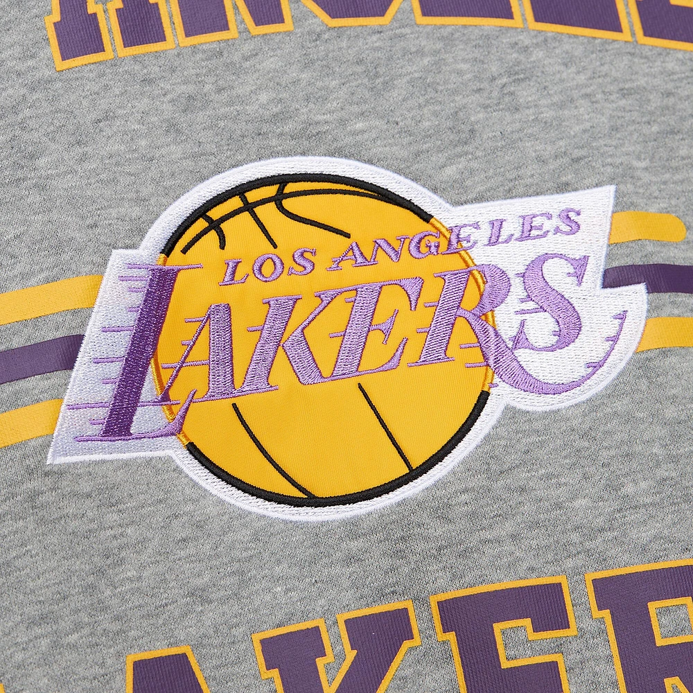 Sweat-shirt à capuche gris chiné pour homme Mitchell & Ness Los Angeles Lakers Hardwood Classics All Over 4.0