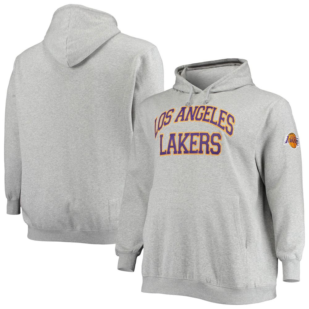 Men's Mitchell & Ness Heathered Gray Los Angeles Lakers Hardwood Classics Big Tall Throwback Pullover Hoodie