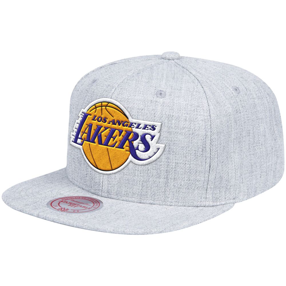 Men's Mitchell & Ness Heathered Gray Los Angeles Lakers Team Logo - Snapback Hat