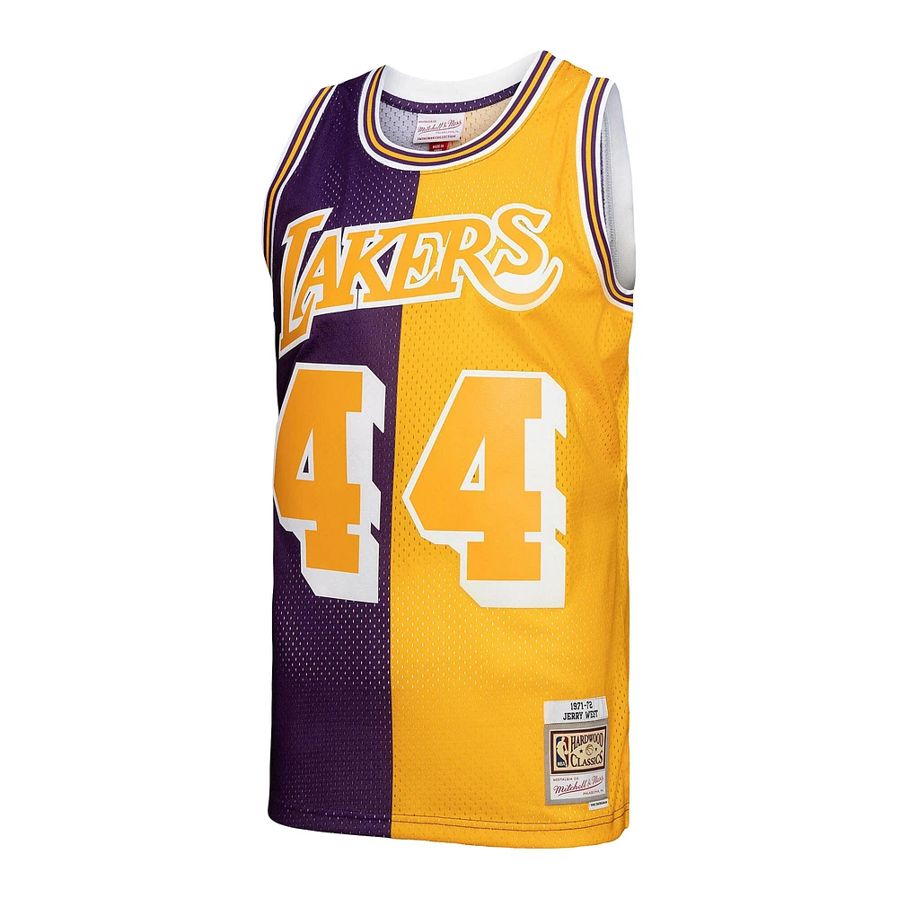 Men's Mitchell & Ness Jerry West Purple/Gold Los Angeles Lakers Hardwood Classics 1971/72 Split Swingman Jersey