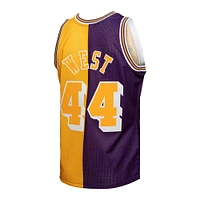 Maillot Swingman divisé Mitchell & Ness Jerry West violet/or pour hommes des Los Angeles Lakers Hardwood Classics 1971/72