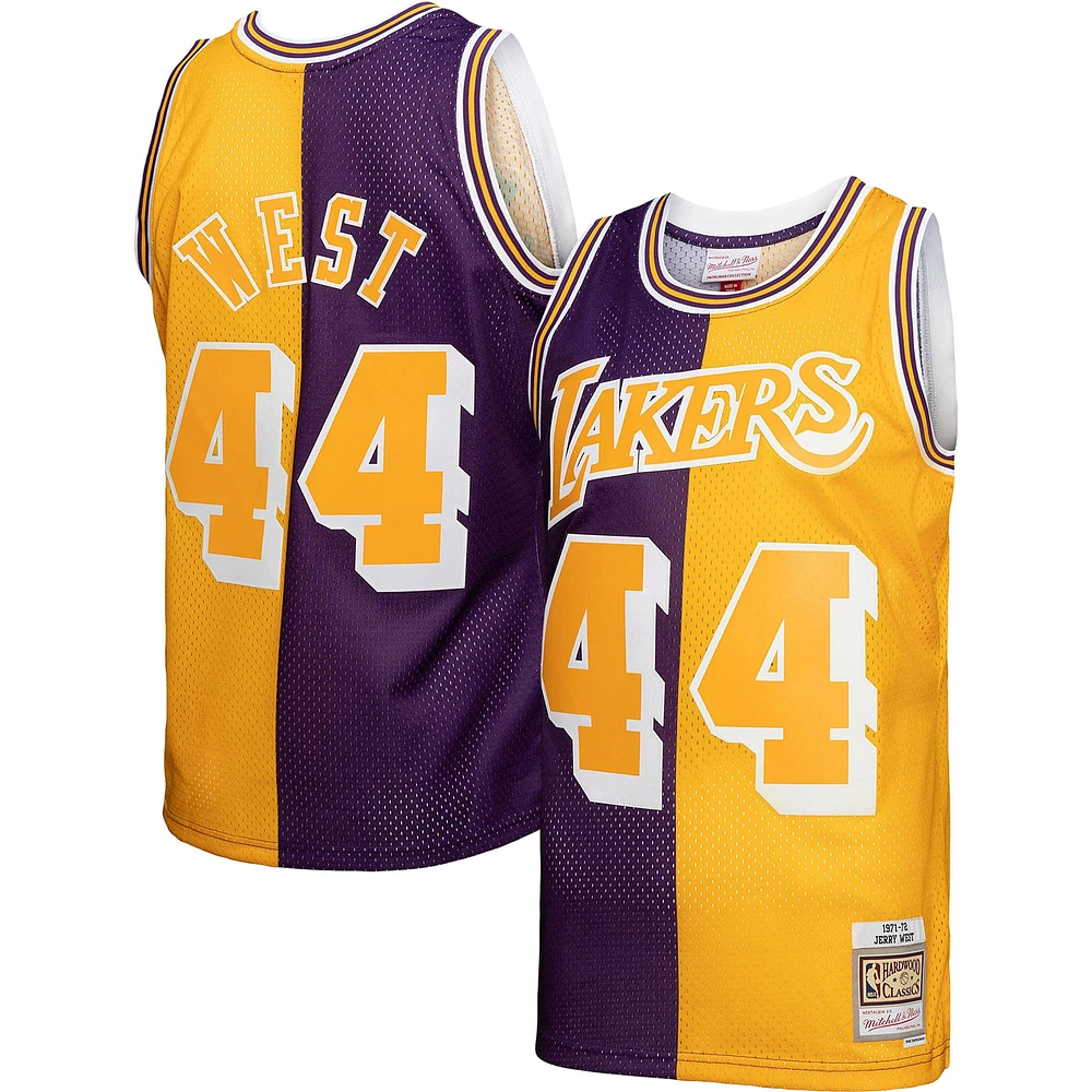 Maillot Swingman divisé Mitchell & Ness Jerry West violet/or pour hommes des Los Angeles Lakers Hardwood Classics 1971/72