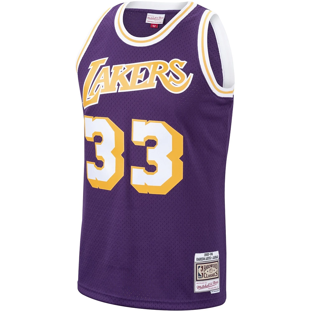 Men's Mitchell & Ness Kareem Abdul-Jabbar Purple Los Angeles Lakers Hardwood Classics Swingman Jersey