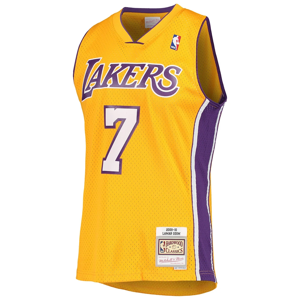 Maillot Mitchell & Ness Lamar Odom Gold pour homme des Los Angeles Lakers 2009/10 Hardwood Classics Swingman