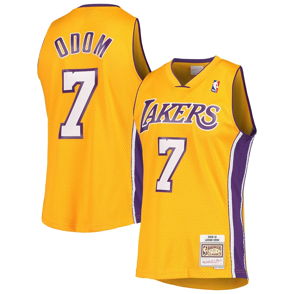Maillot Mitchell & Ness Lamar Odom Gold pour homme des Los Angeles Lakers 2009/10 Hardwood Classics Swingman