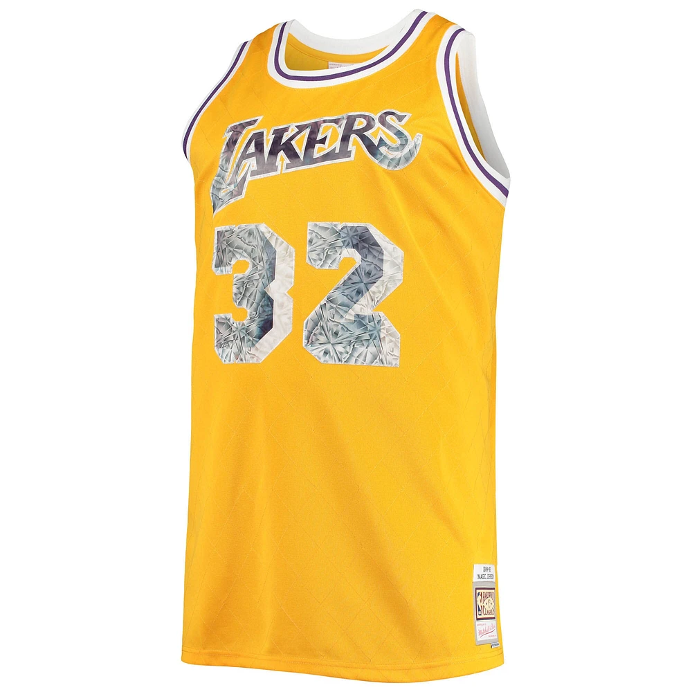 Maillot pour homme Mitchell & Ness Magic Johnson Gold Los Angeles Lakers Big Tall 1984/85 NBA 75e anniversaire Diamond Swingman