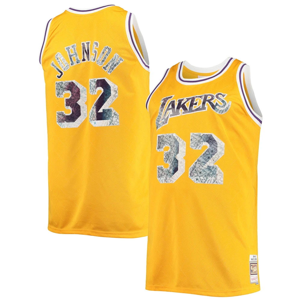 Maillot pour homme Mitchell & Ness Magic Johnson Gold Los Angeles Lakers Big Tall 1984/85 NBA 75e anniversaire Diamond Swingman