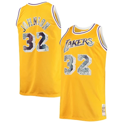 Men's Mitchell & Ness Magic Johnson Gold Los Angeles Lakers Big Tall 1984/85 NBA 75th Anniversary Diamond Swingman Jersey