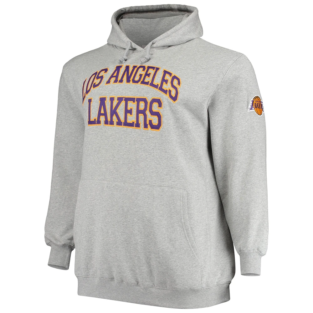 Men's Mitchell & Ness Magic Johnson Heathered Gray Los Angeles Lakers Big Tall Name Number Pullover Hoodie