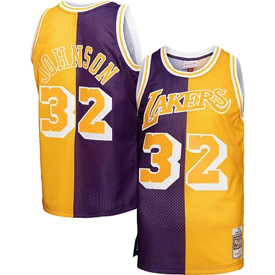 Maillot Homme Mitchell & Ness Magic Johnson Violet/Or Los Angeles Lakers Big Tall Hardwood Classics 1984/85 Split Swingman