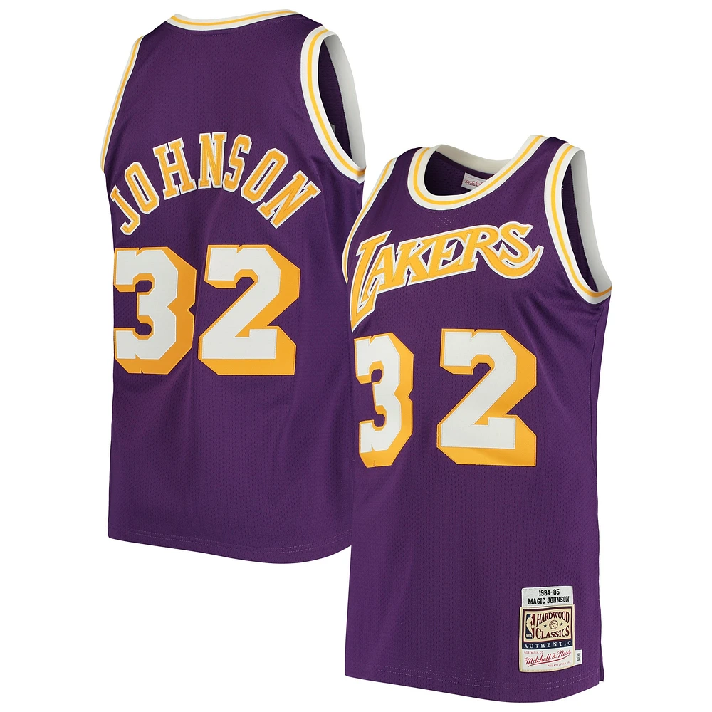 Men's Mitchell & Ness Magic Johnson Purple Los Angeles Lakers 1984/85 Hardwood Classics Authentic Jersey