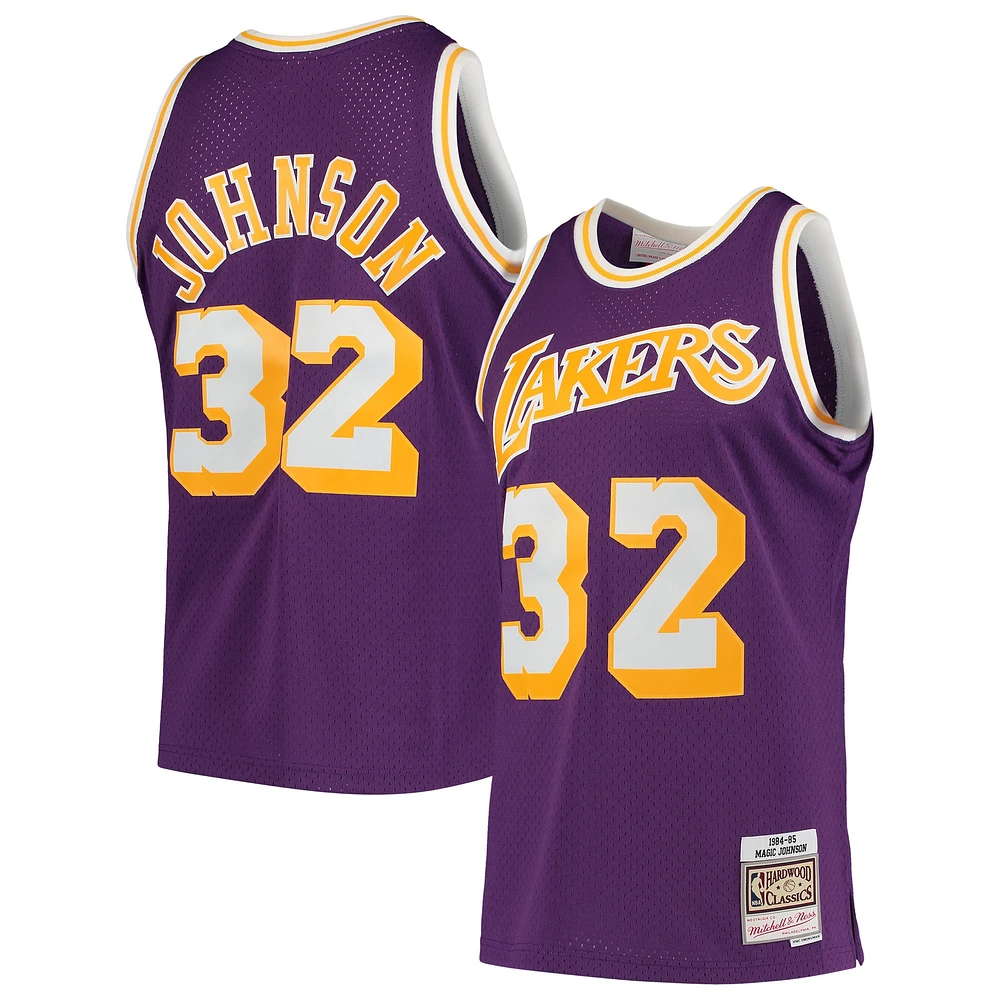 Men's Mitchell & Ness Magic Johnson Purple Los Angeles Lakers 1984/85 Hardwood Classics Swingman Jersey