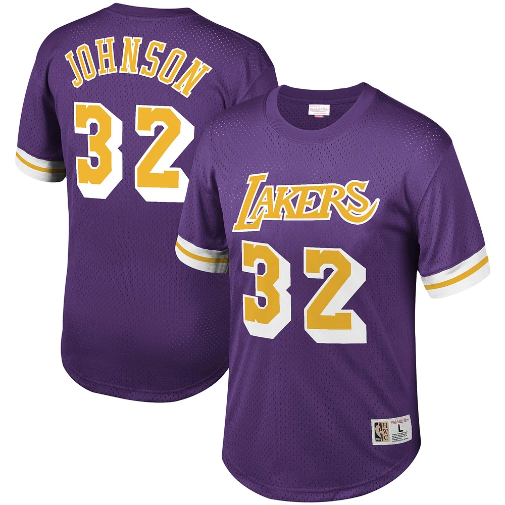 T-shirt violet en maille pour hommes Mitchell & Ness Magic Johnson des Los Angeles Lakers