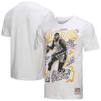 T-shirt blanc pour homme Mitchell & Ness Magic Johnson des Los Angeles Lakers Hardwood Classics Chalked Up