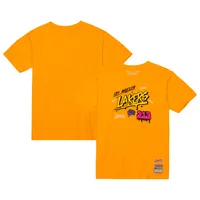 Men's Mitchell & Ness Orange Los Angeles Lakers Hardwood Classics Slap Sticker - T-Shirt