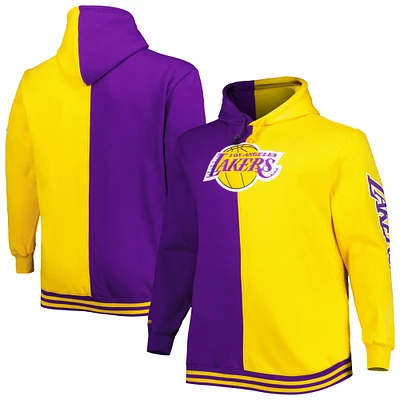 Chandail à capuchon fendu Big & Tall Hardwood Classics des Lakers de Los Angeles pour homme Mitchell Ness violet/doré