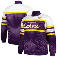 Veste en satin à bouton-pression épais Mitchell & Ness pour hommes violet/or des Los Angeles Lakers Big Tall