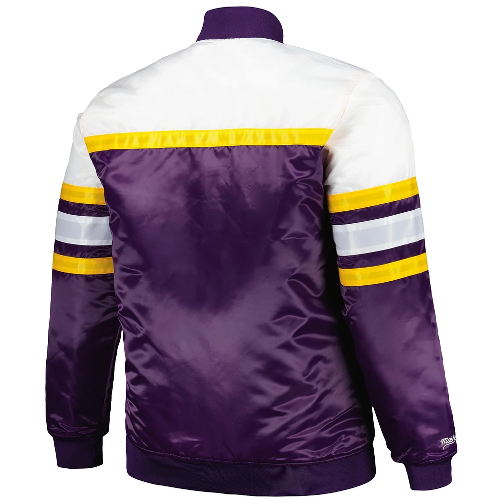 Veste en satin à bouton-pression épais Mitchell & Ness pour hommes violet/or des Los Angeles Lakers Big Tall