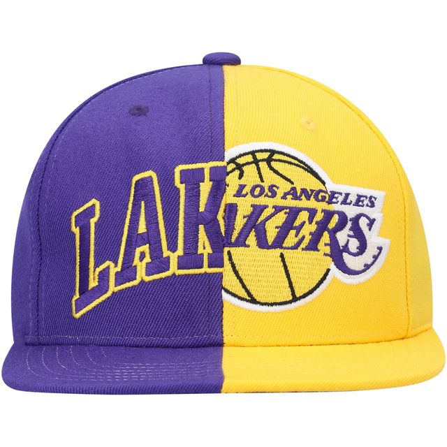 Casquette Snapback moitié-moitié violet/or Mitchell & Ness Los Angeles Lakers pour hommes