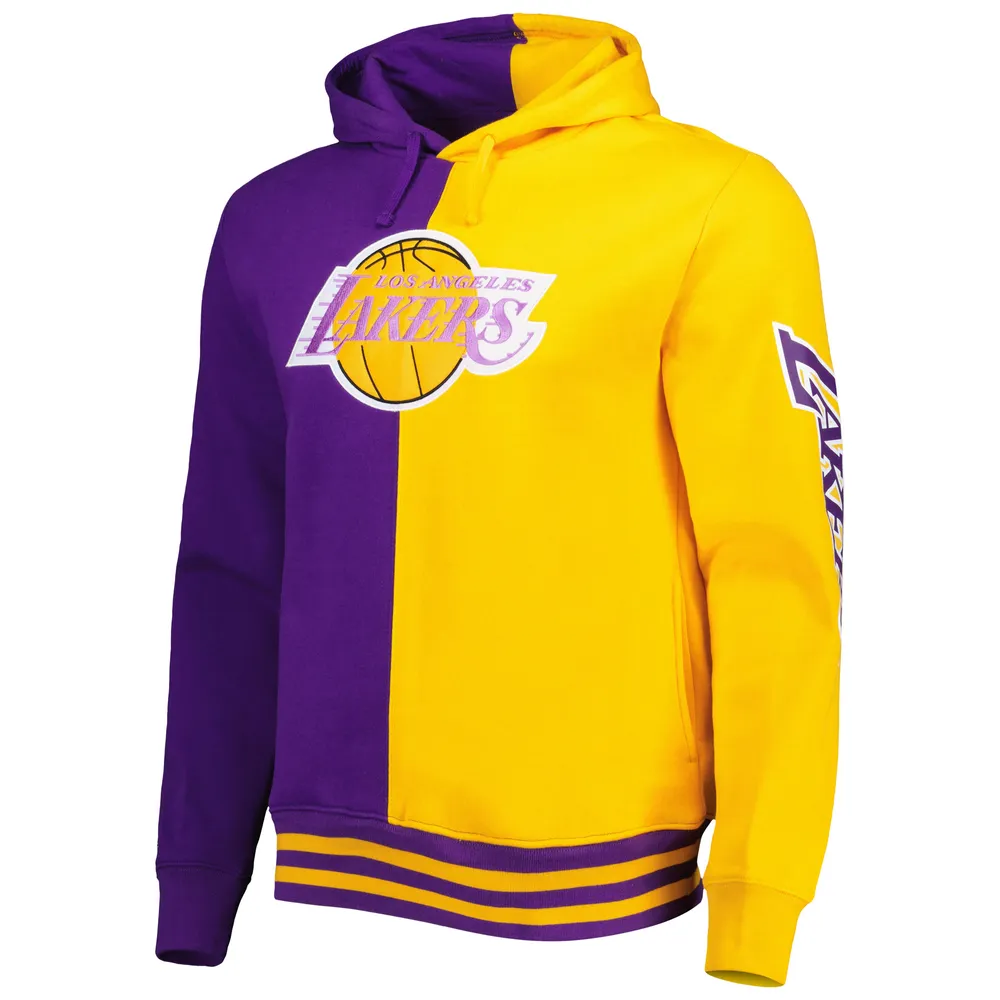 Men's Mitchell & Ness Purple/Gold Los Angeles Lakers Hardwood Classics Split Pullover Hoodie