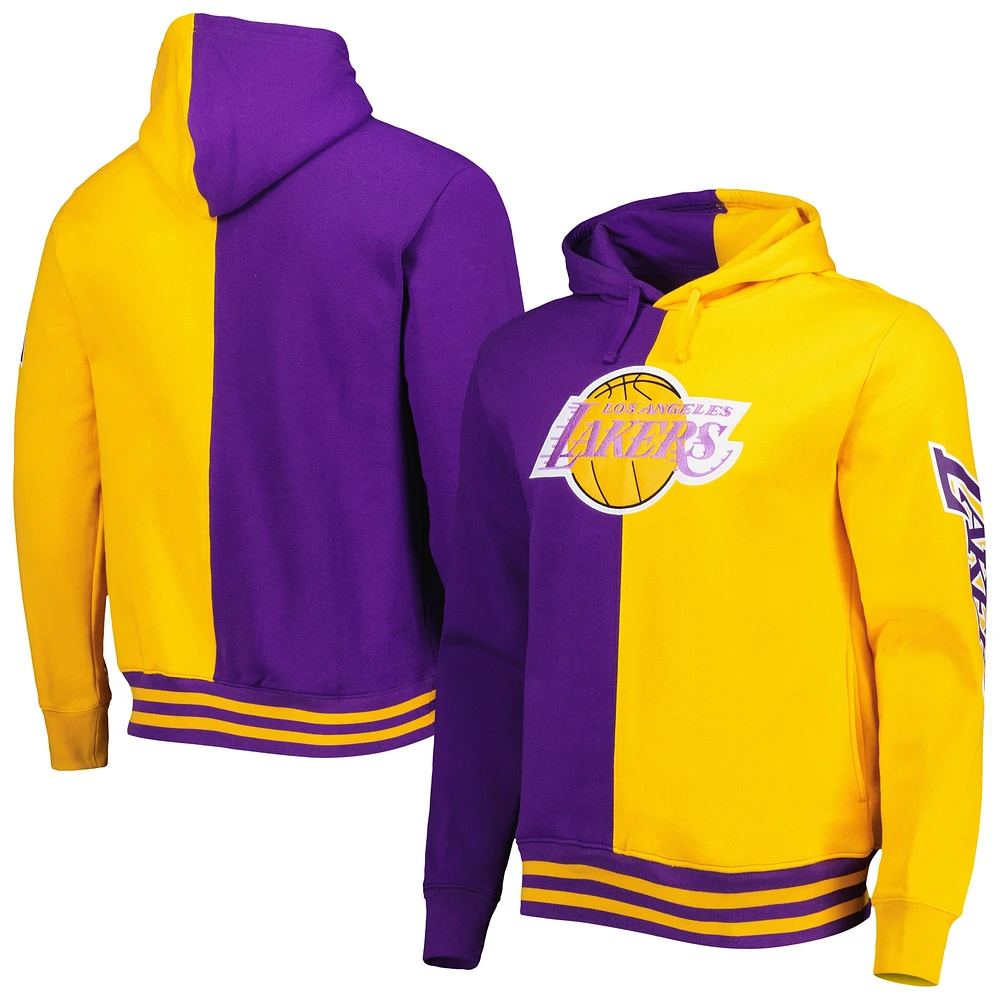 Men's Mitchell & Ness Purple/Gold Los Angeles Lakers Hardwood Classics Split Pullover Hoodie