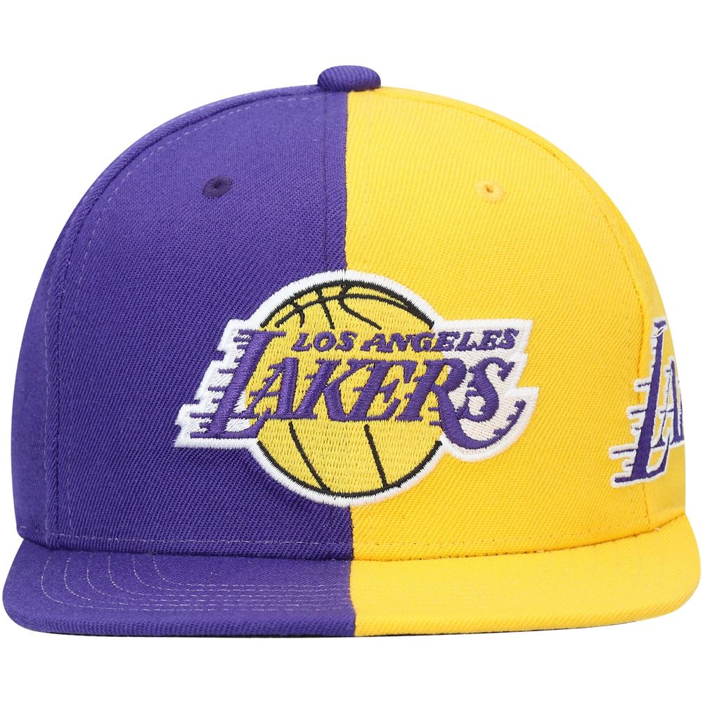 Men's Mitchell & Ness Purple/Gold Los Angeles Lakers Team Half and Half Snapback Hat