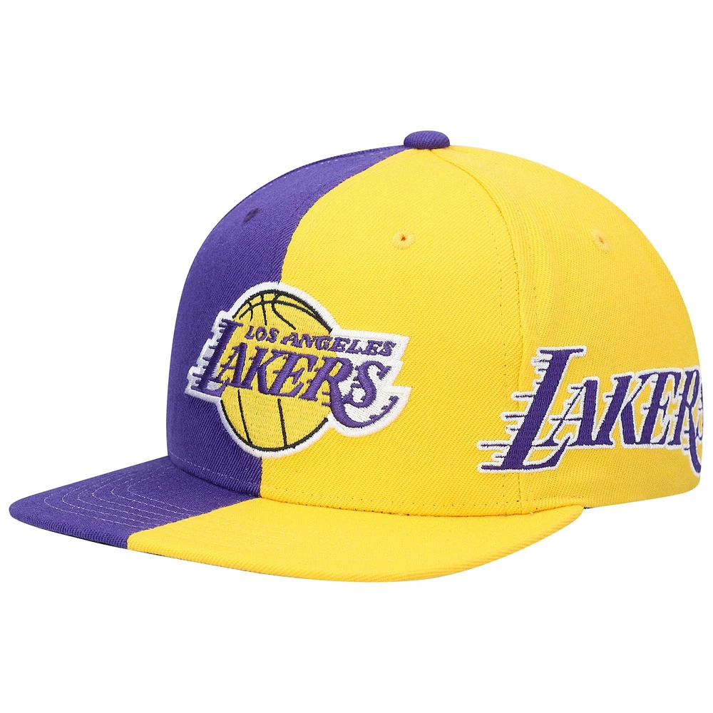 Casquette pour homme Mitchell & Ness violet/doré Los Angeles Lakers Team moitié-moitié Snapback