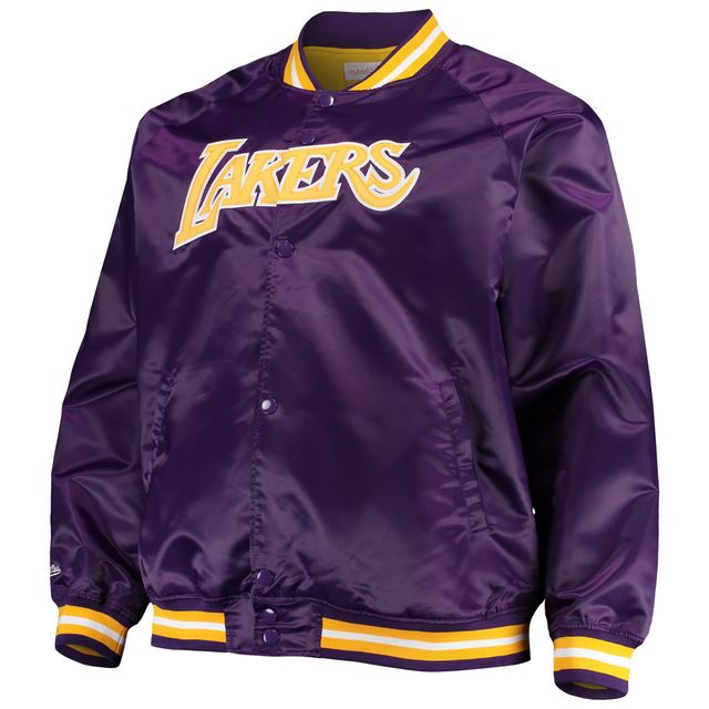 Veste violette à boutons-pression raglan en satin pour hommes Mitchell & Ness des Los Angeles Lakers Big Tall Hardwood Classics