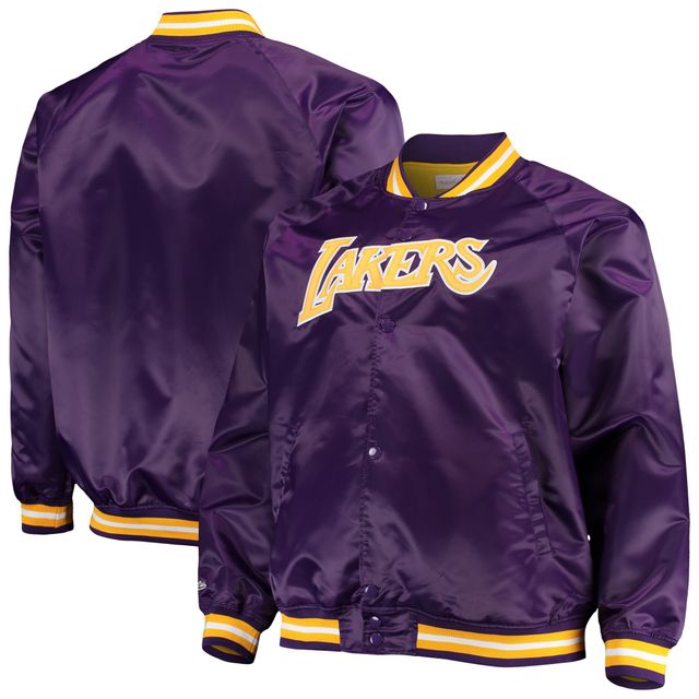 Veste violette à boutons-pression raglan en satin pour hommes Mitchell & Ness des Los Angeles Lakers Big Tall Hardwood Classics