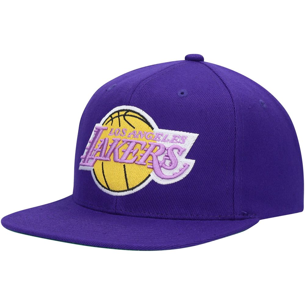 Men's Mitchell & Ness Purple Los Angeles Lakers Hardwood Classics 1988 NBA Finals XL Patch Snapback Hat