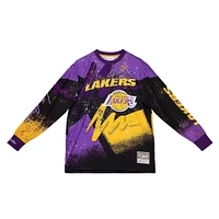 T-shirt à manches longues pour homme Mitchell & Ness Los Angeles Lakers Hardwood Classics Hyper Hoops – violet