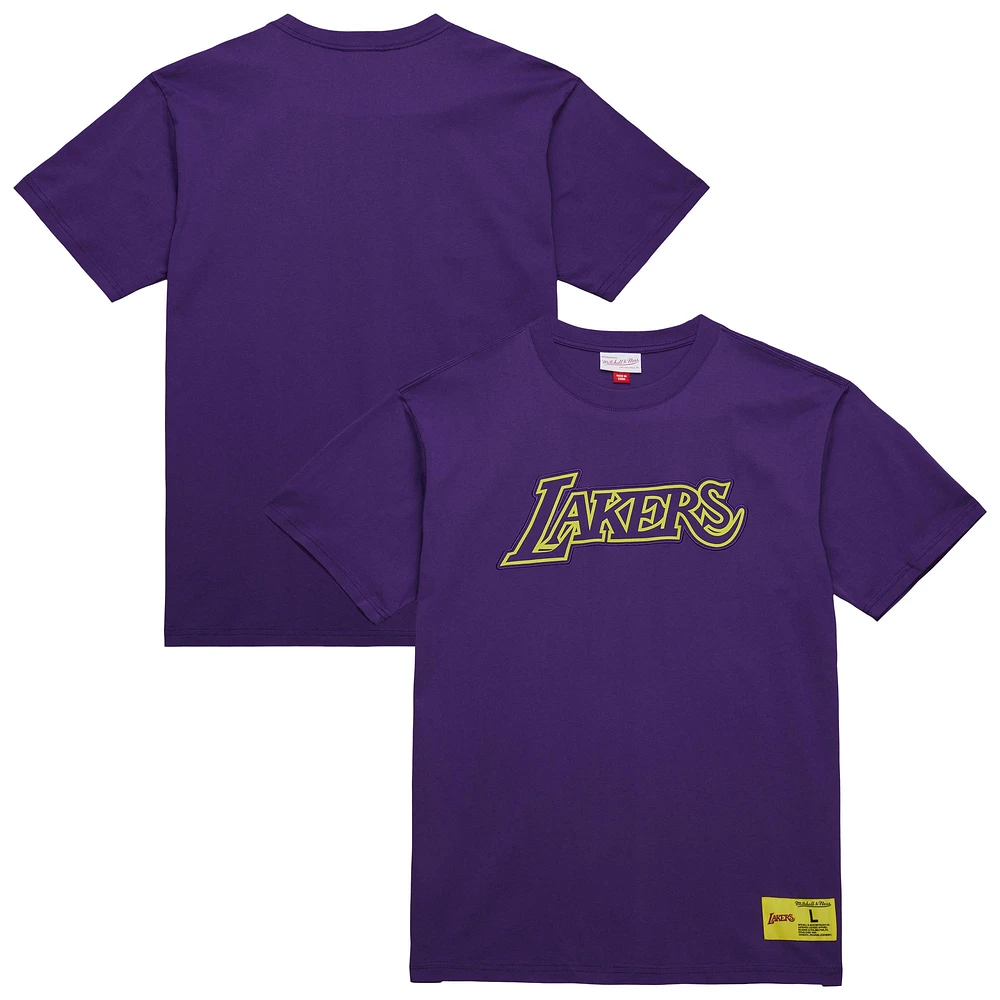 Men's Mitchell & Ness Purple Los Angeles Lakers Hardwood Classics Neon Nights Premium T-Shirt