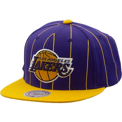 Casquette pour homme Mitchell & Ness Violet Los Angeles Lakers Hardwood Classics Team Pinstripe Snapback