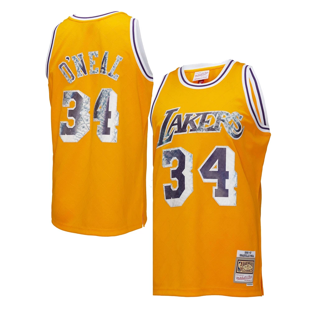 Mitchell & Ness Shaquille O'Neal Gold Los Angeles Lakers 1996/97 Hardwood Classics 75e anniversaire Diamond Swingman - Maillot