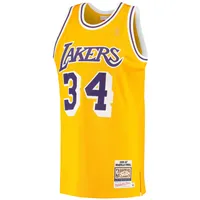 Maillot authentique Mitchell & Ness Shaquille O'Neal Gold Los Angeles Lakers 1996/97 Hardwood Classics pour hommes