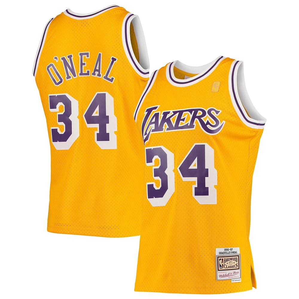 Men's Mitchell & Ness Shaquille O'Neal Gold Los Angeles Lakers / Hardwood Classics Swingman Jersey